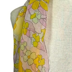Vintage Burmel Chiffon Pastel Floral Rolled Edges Scarf